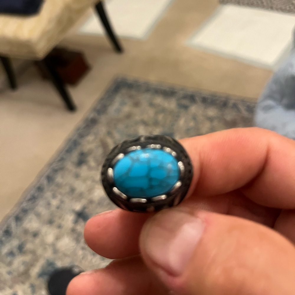 NEW made in Italy silver Turquoise size 9 Stone Men's Ring. Beautiful 🇮🇹